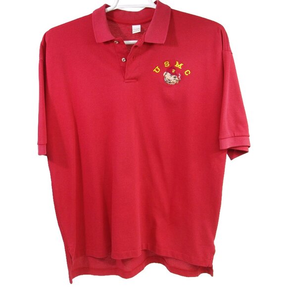Vtg 1990s Red Polo/Golf Shirt USMC Marine Corps Bulldog Smoking Cigar USA MADE - Picture 1 of 4